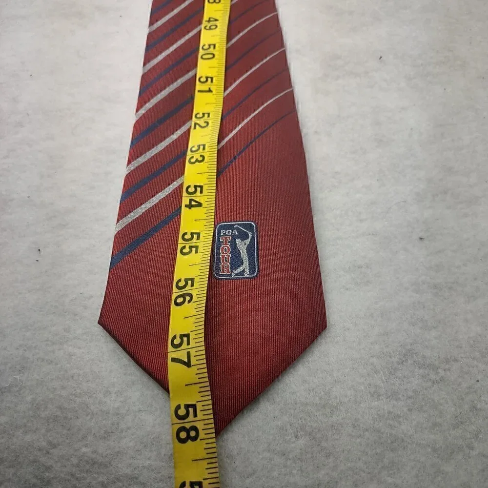 PGA Tour Men's Red, Blue, Silver Striped 100% Silk Necktie - Picture 4 of 9